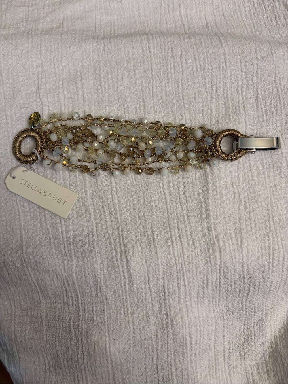 Stella & Ruby Bracelet Multi Strand Gold Beaded Moonstone Crystal Boho NWT(B231)